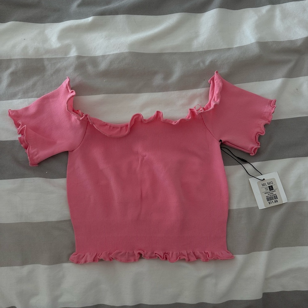 Pink Off-Shoulder Ruffle Top